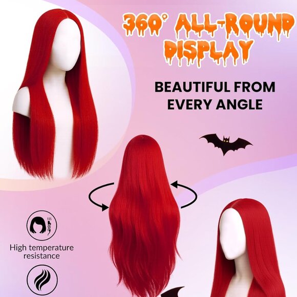 Red Straight Wig Halloween Costume main image 4